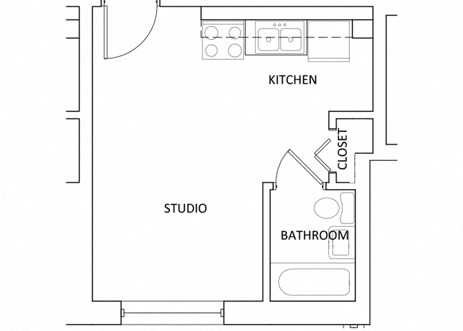 Floor plan for studio, 1 bath, 258 sqft