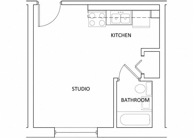 Floor plan for studio, 1 bath, 281 sqft