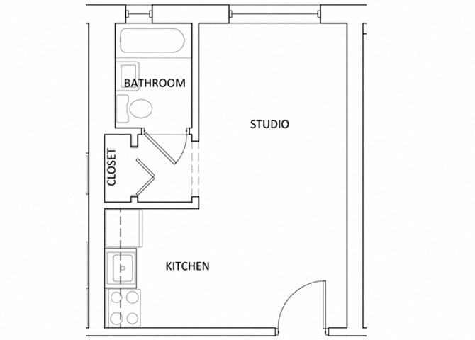 Floor plan for studio, 1 bath, 288 sqft