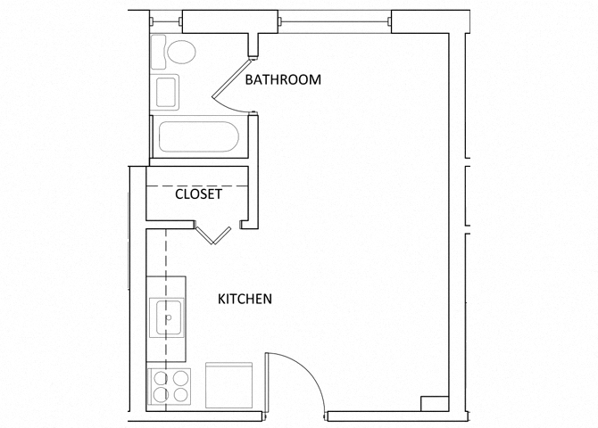 Floor plan for studio, 1 bath, 293 sqft