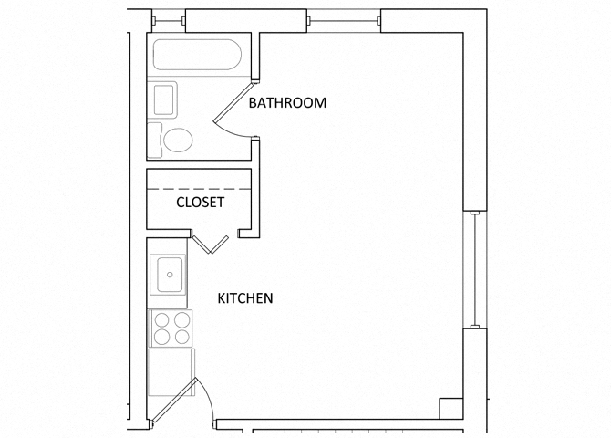 Floor plan for studio, 1 bath, 300 sqft