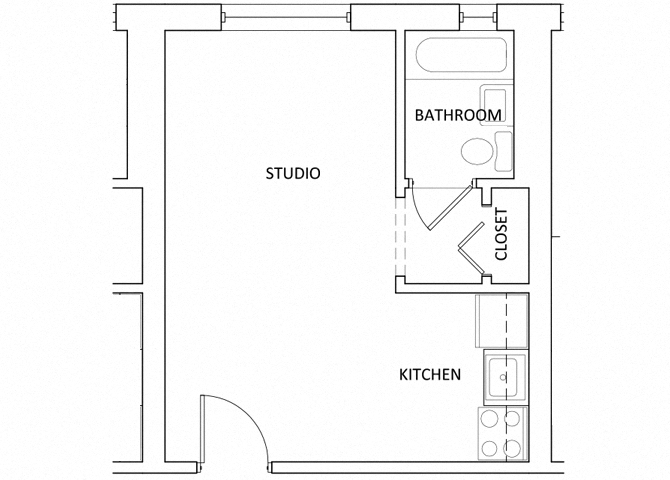 Floor plan for studio, 1 bath, 305 sqft