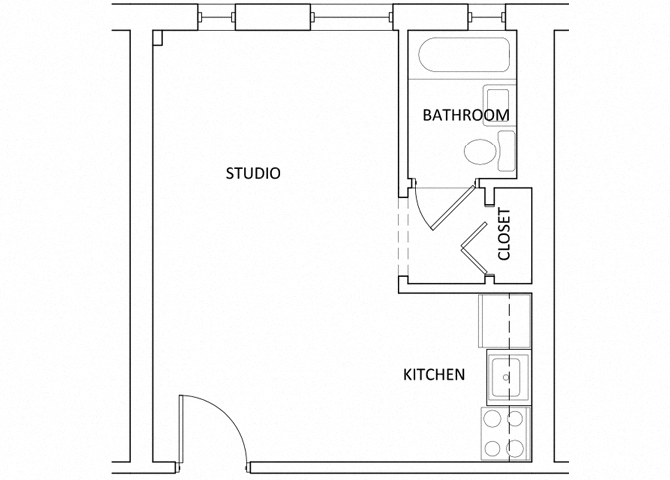 Floor plan for studio, 1 bath, 319 sqft