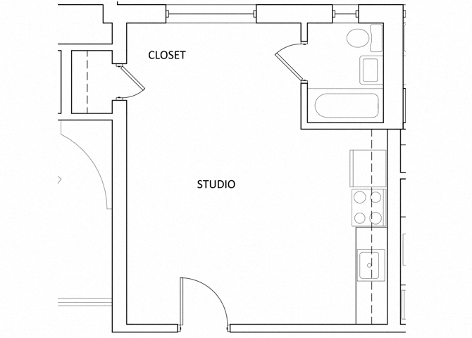 Floor plan for studio, 1 bath, 330 sqft