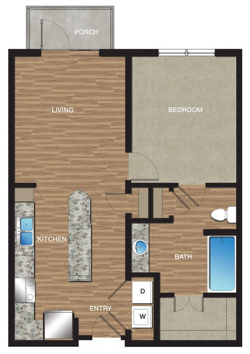 Floor plan for 1 bed, 1 bath, 783 sqft