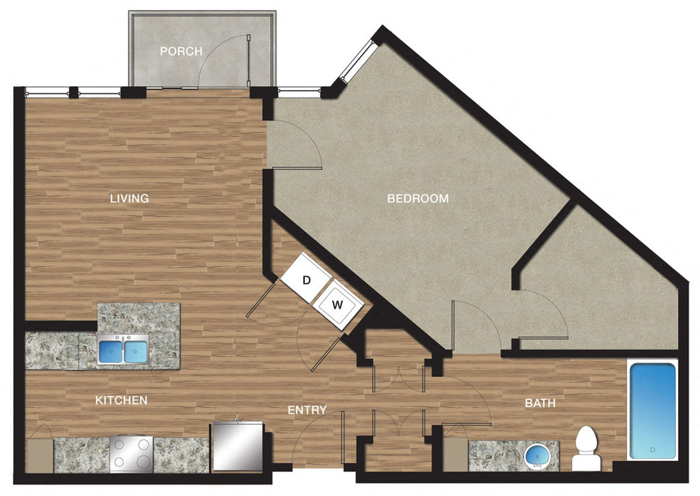 Floor plan for 1 bed, 1 bath, 813 sqft