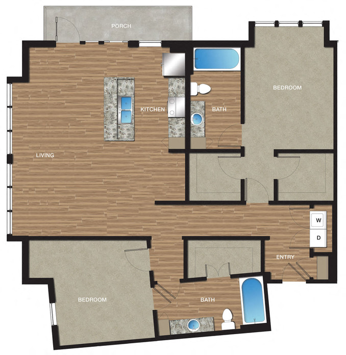 Floor plan for 2 beds, 2 baths, 1431 sqft