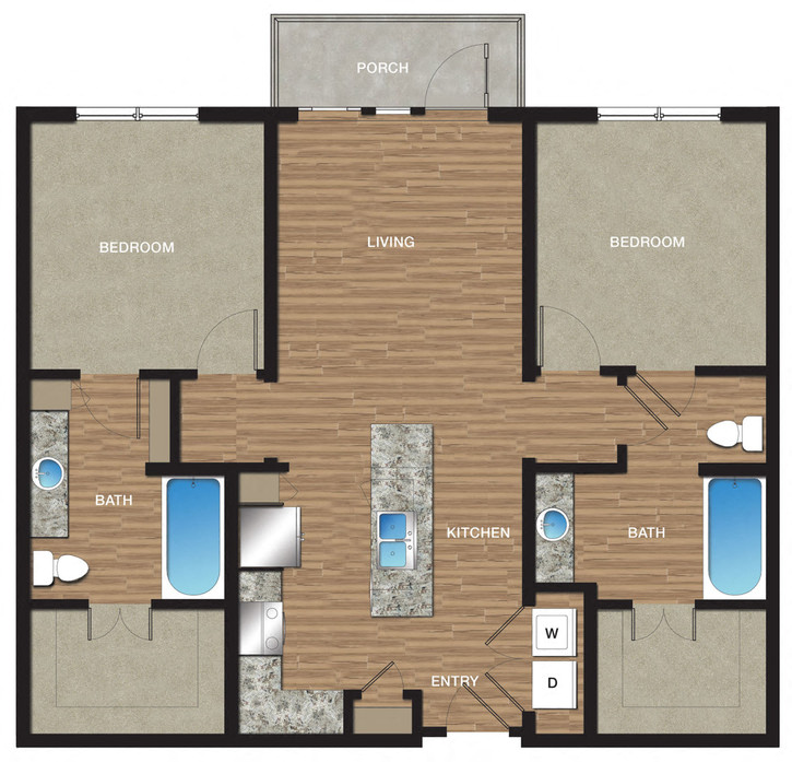 Floor plan for 2 beds, 2 baths, 1138 sqft