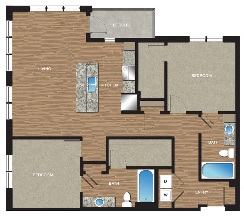 Floor plan for 2 beds, 2 baths, 1428 sqft