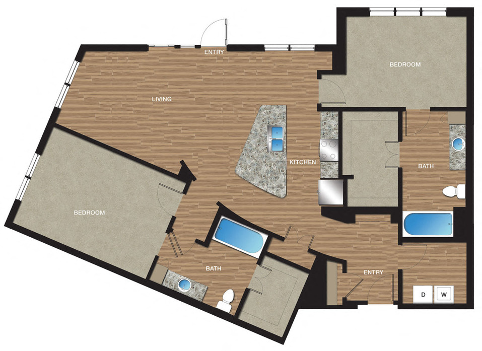 Floor plan for 2 beds, 2 baths, 1519 sqft