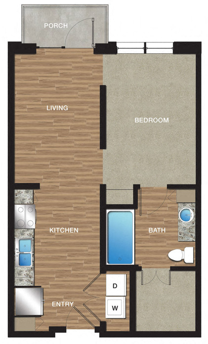 Floor plan for studio, 1 bath, 600 sqft