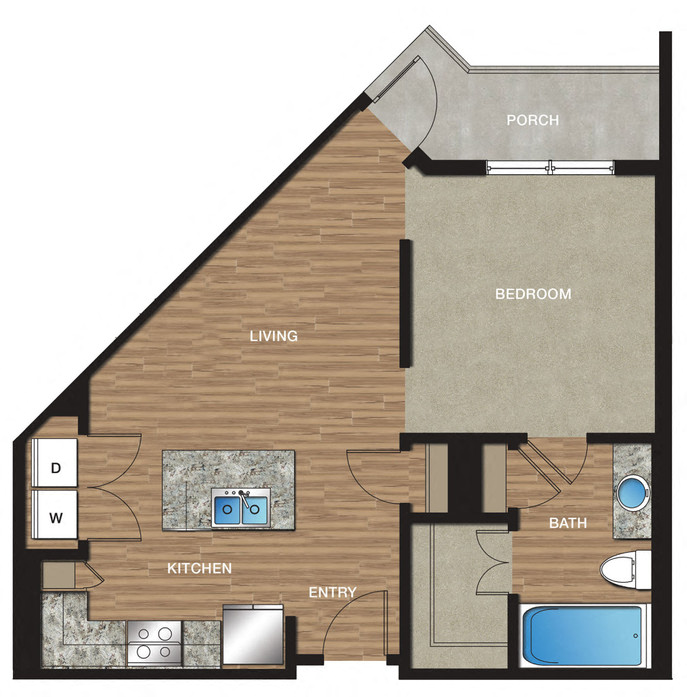 Floor plan for studio, 1 bath, 654 sqft