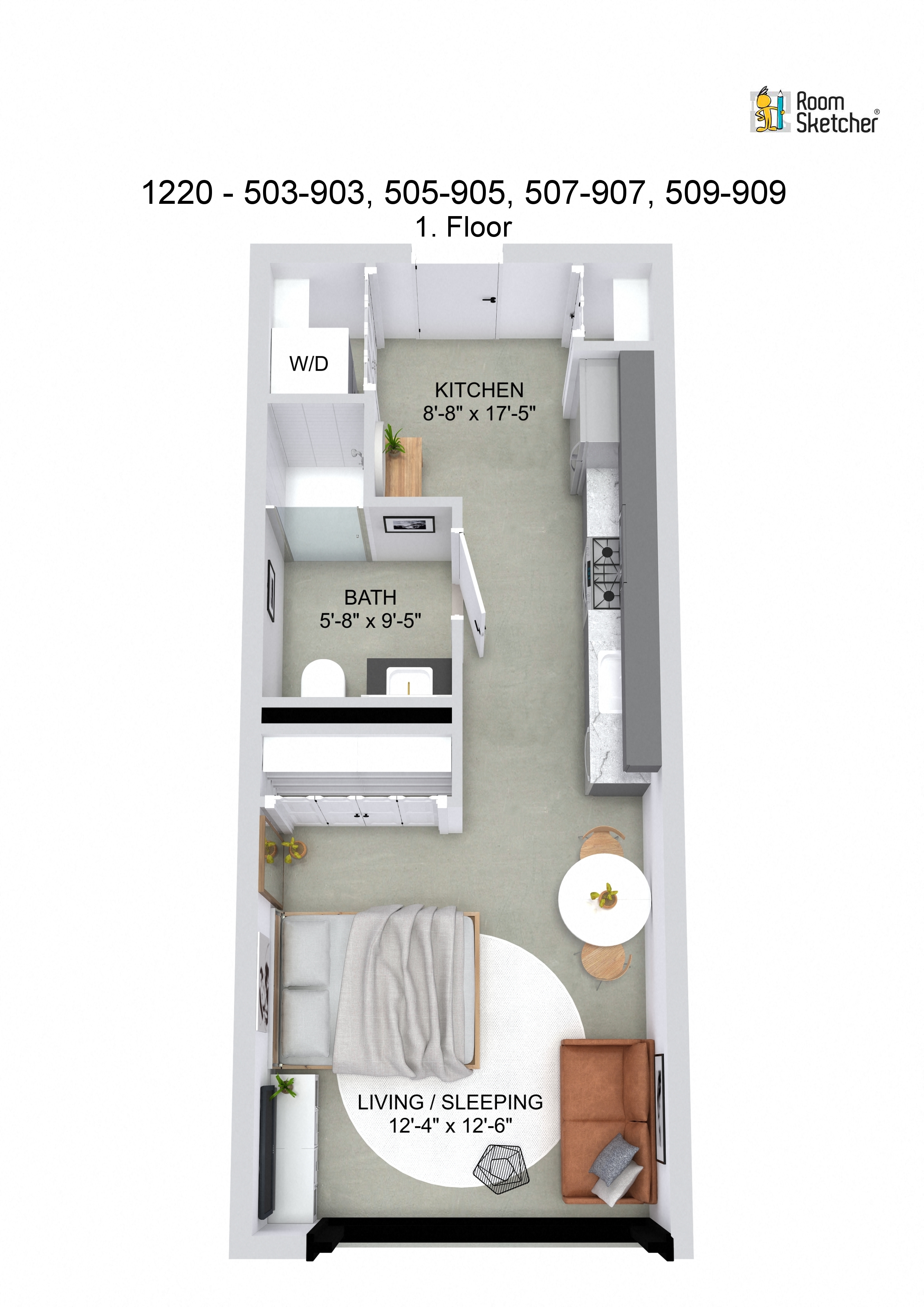 Floor plan for studio, 1 bath, 420 sqft