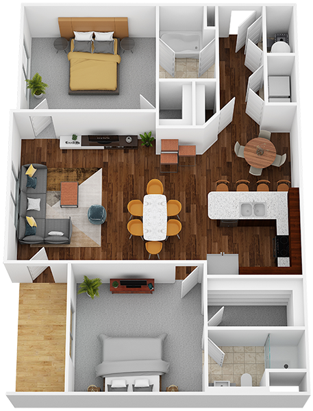 Floor plan for 2 beds, 2 baths, 1181 sqft