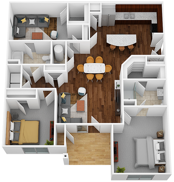 Floor plan for 2 beds, 2 baths, 1394 sqft