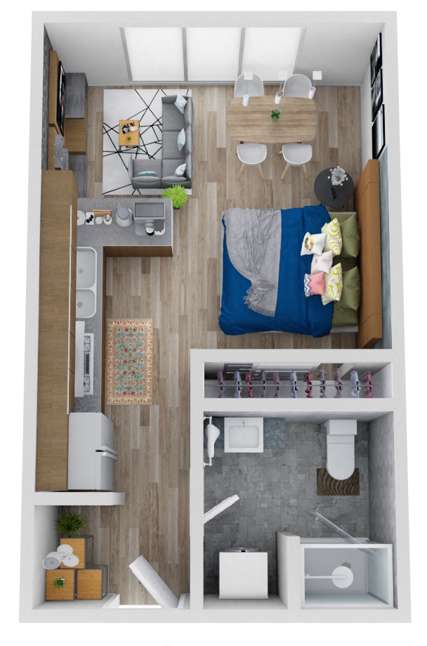 Floor plan for studio, 1 bath, 470 sqft