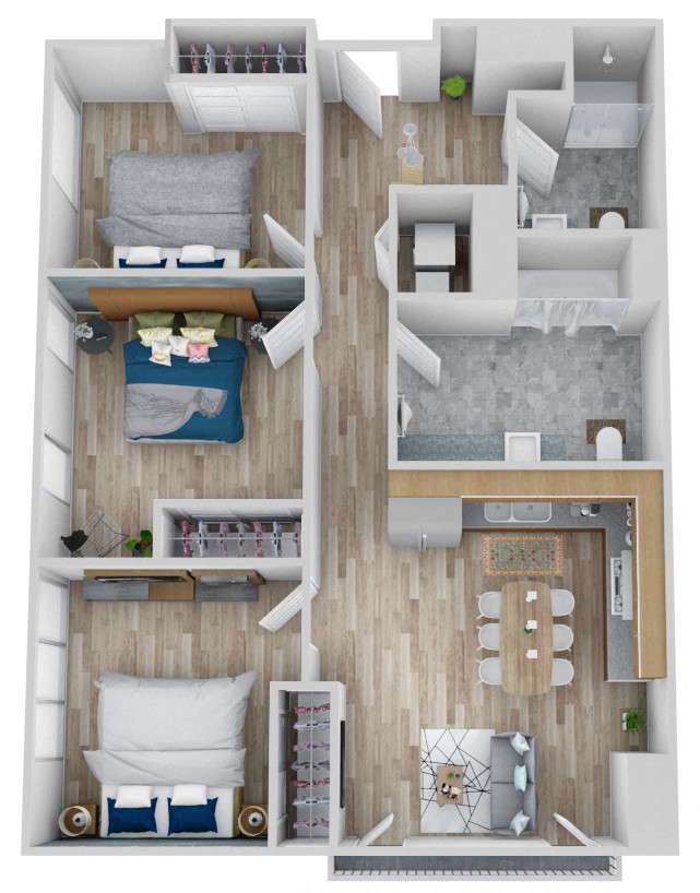 Floor plan for 3 beds, 1.5 baths, 935 sqft