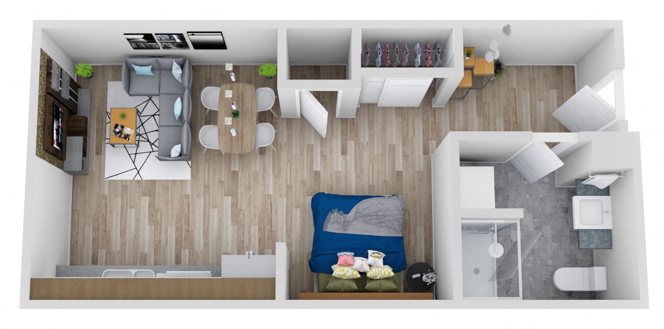 Floor plan for studio, 1 bath, 480 sqft