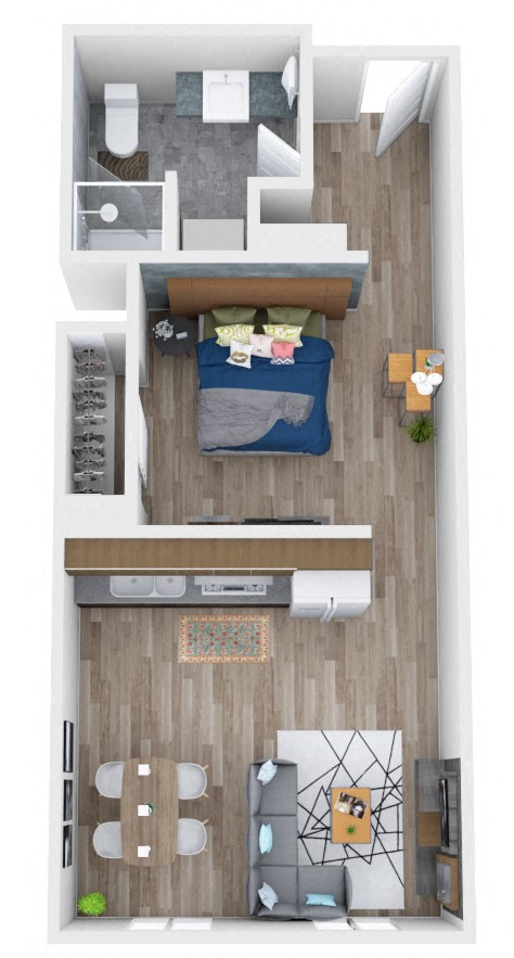 Floor plan for 1 bed, 1 bath, 545 sqft