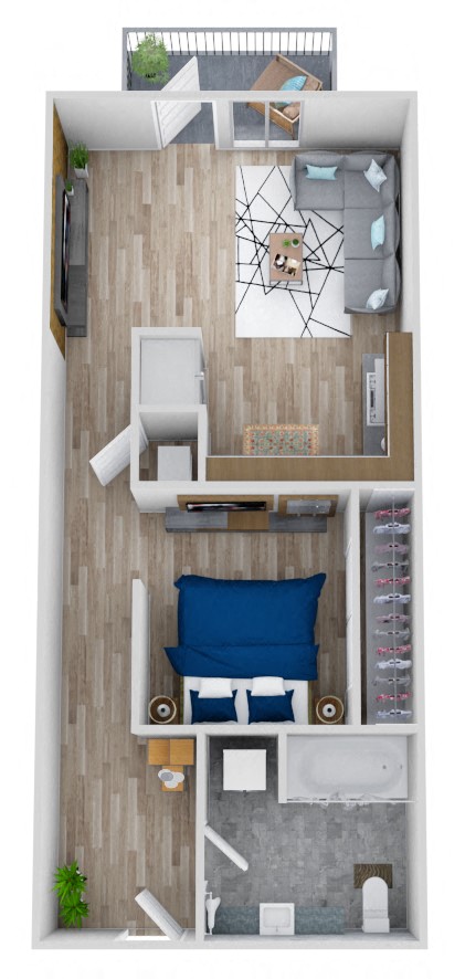 Floor plan for 1 bed, 1 bath, 659 sqft