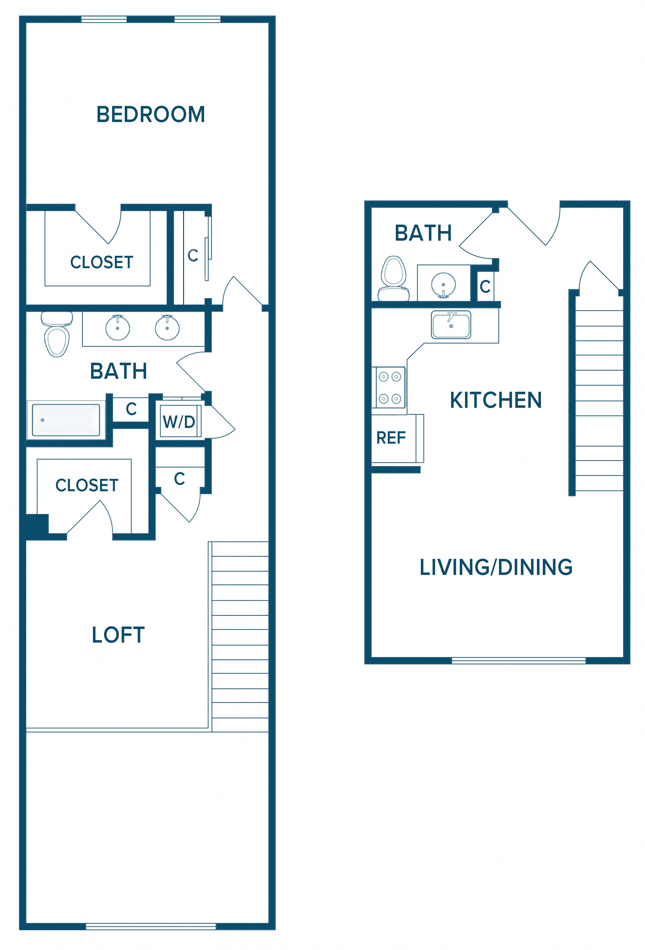 Floor plan for 2 beds, 2 baths, 1253 sqft