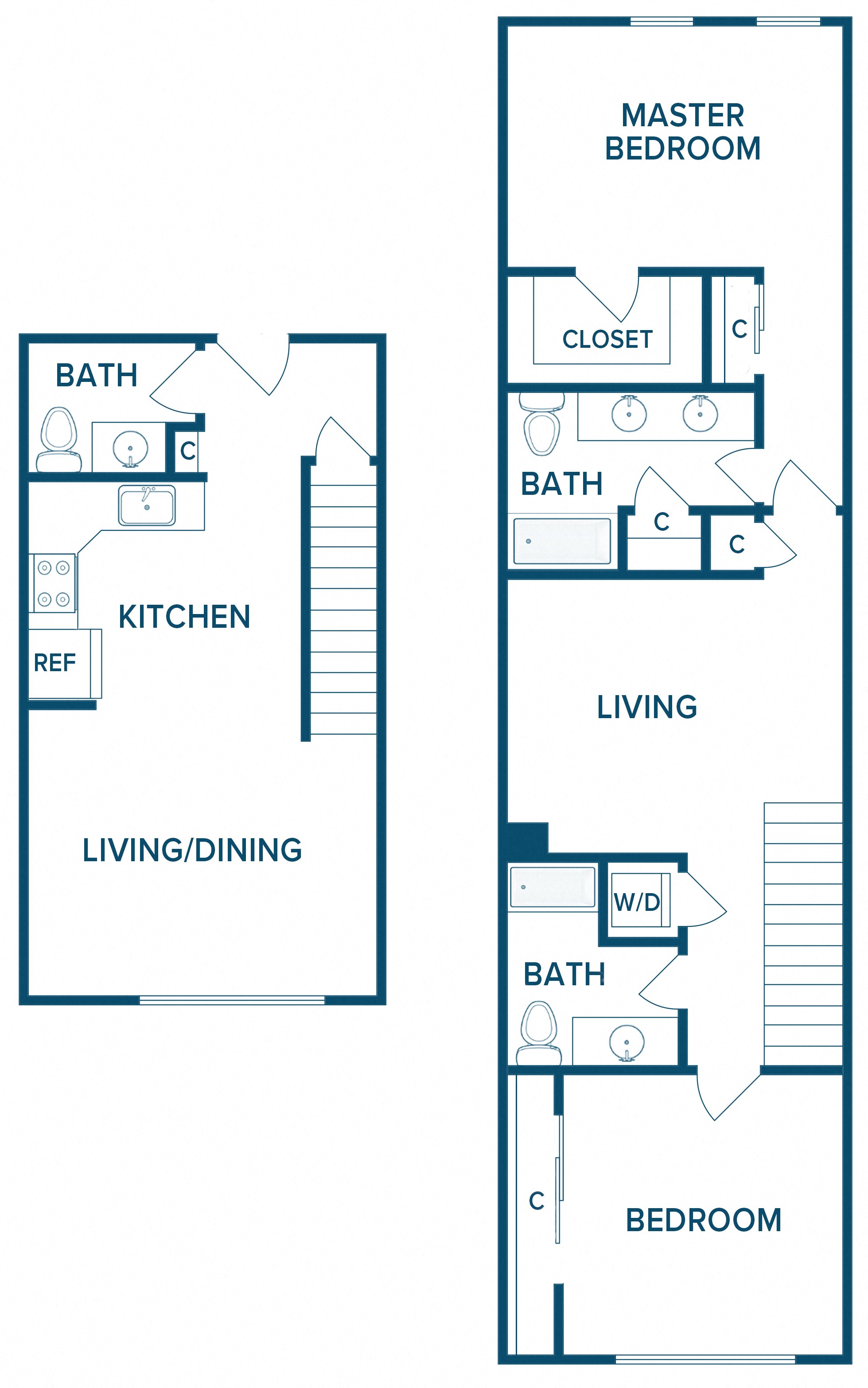 Floor plan for 2 beds, 2 baths, 1515 sqft