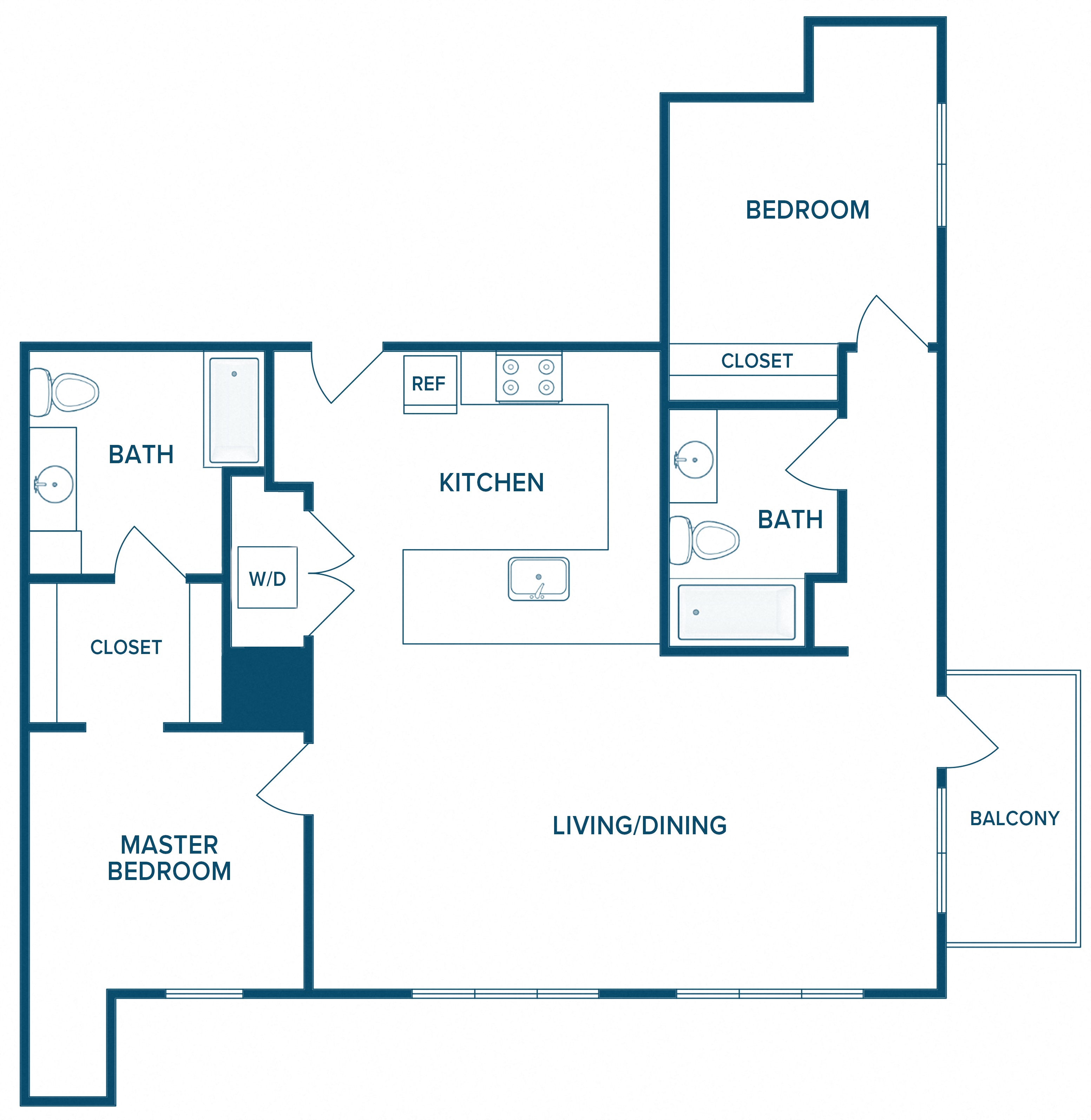 Floor plan for 2 beds, 2 baths, 1278 sqft