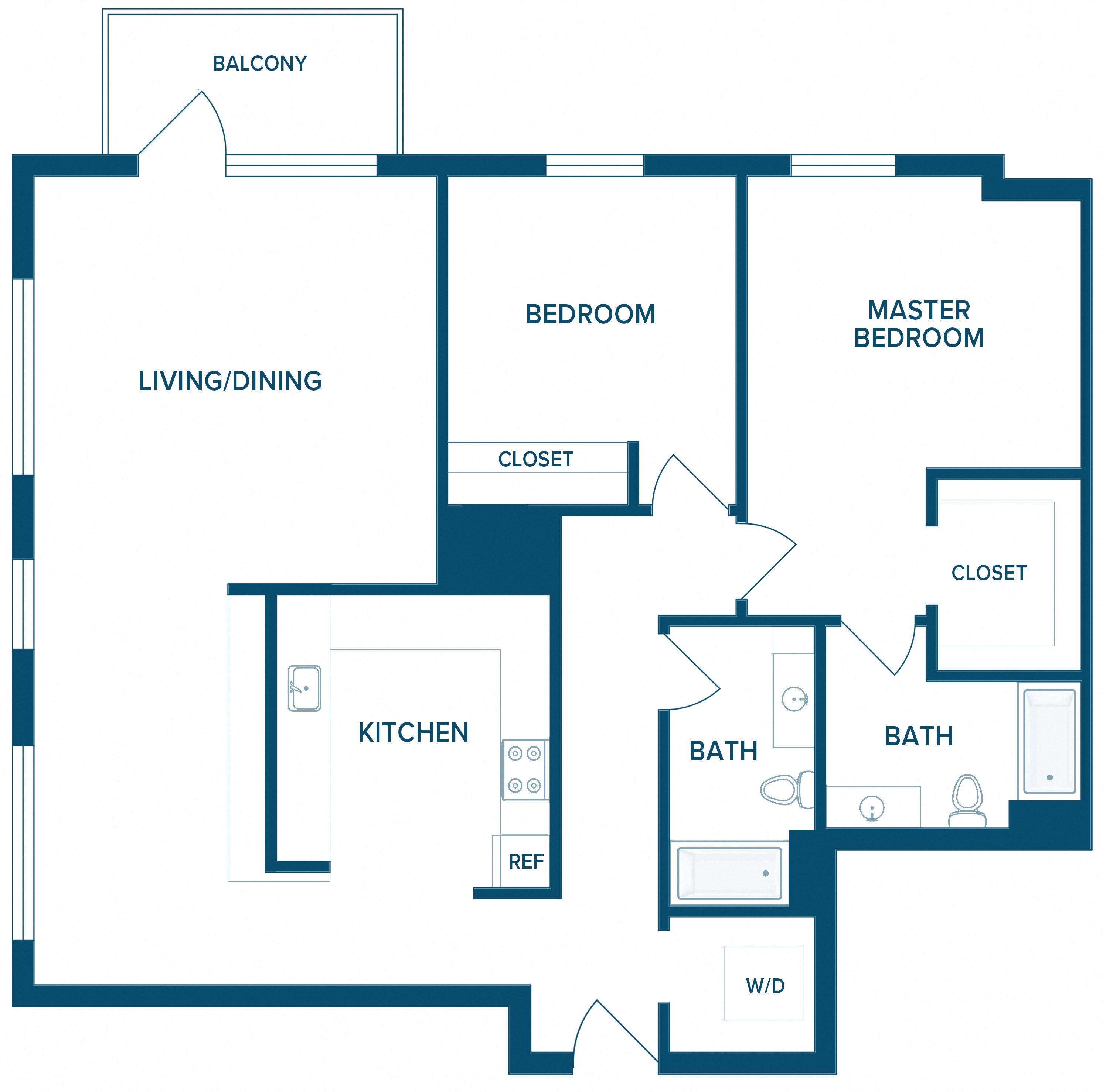 Floor plan for 2 beds, 2 baths, 1373 sqft