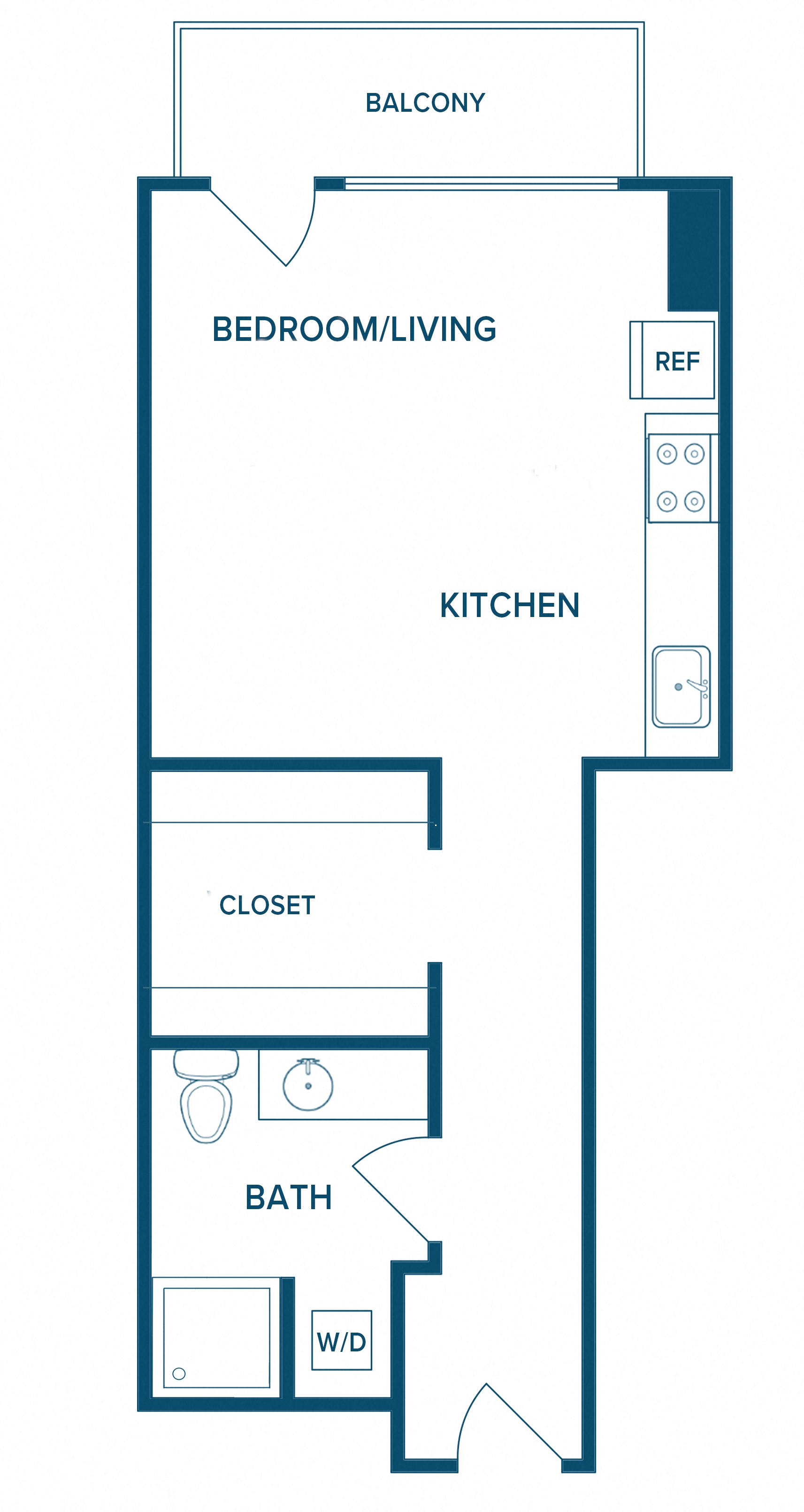 Floor plan for studio, 1 bath, 480 sqft