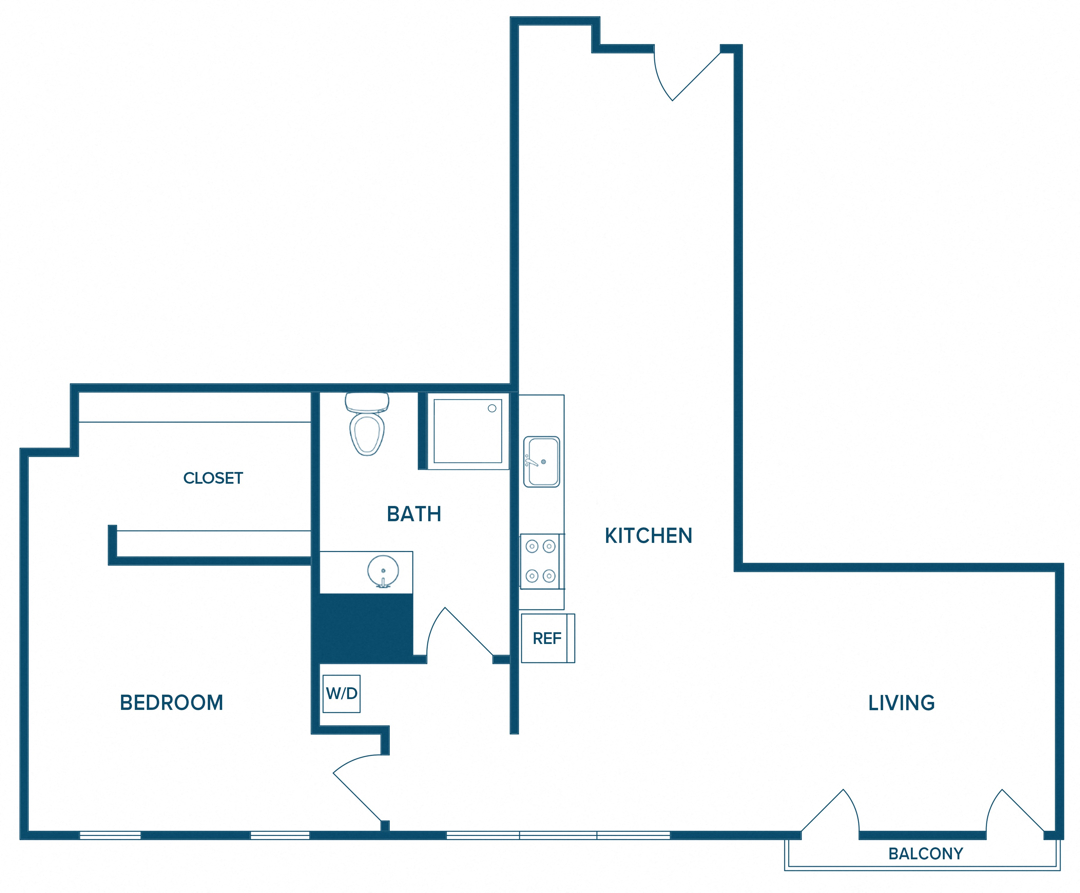 Floor plan for 1 bed, 1 bath, 875 sqft