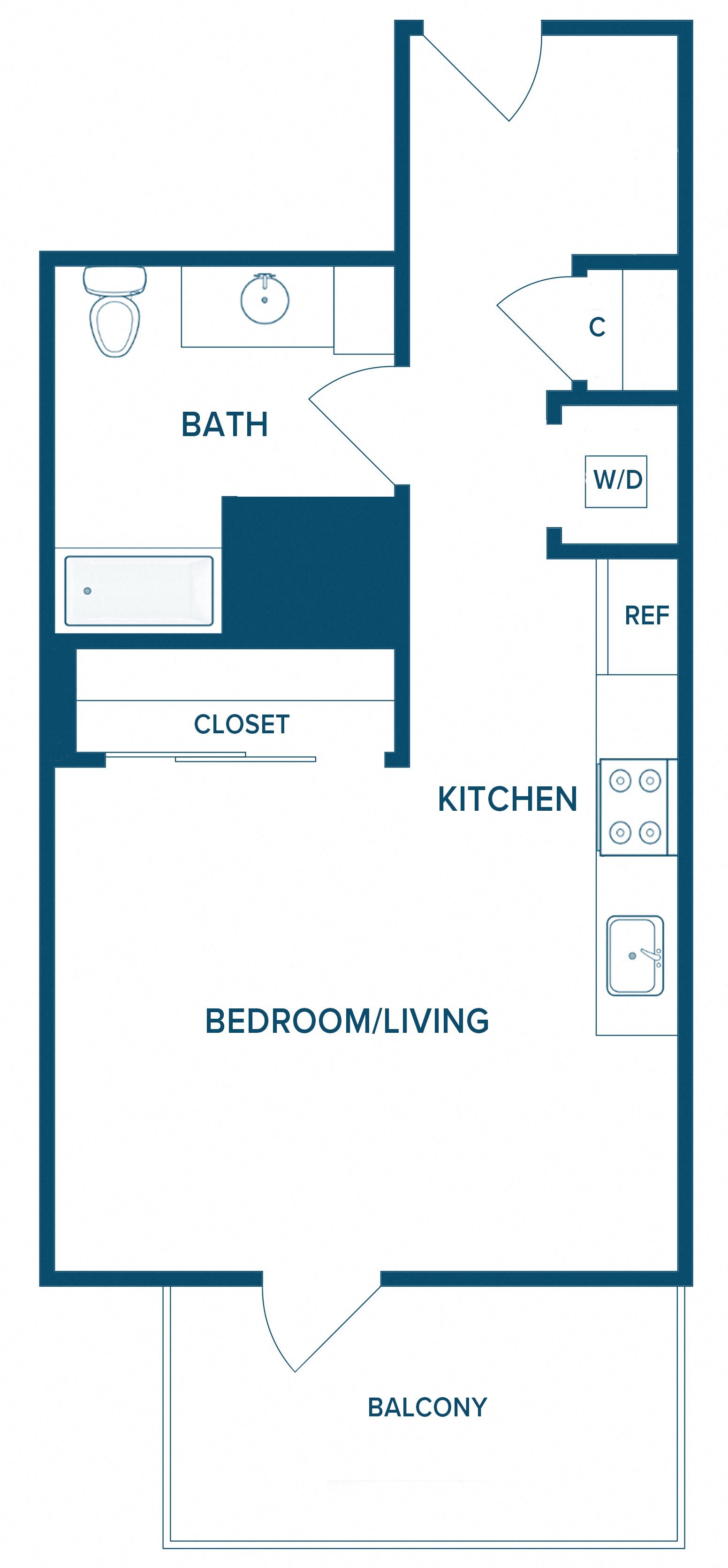 Floor plan for studio, 1 bath, 453 sqft