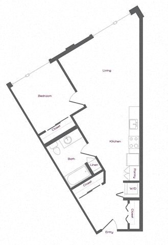 Floor plan for 1 bed, 1 bath, 560 sqft