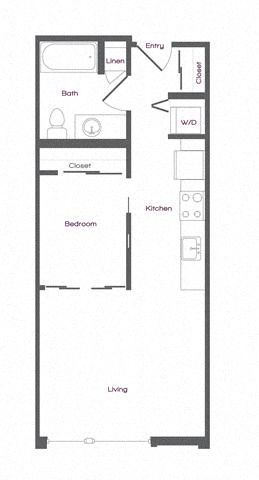 Floor plan for 1 bed, 1 bath, 519 sqft