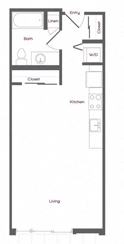 Floor plan for studio, 1 bath, 518 sqft