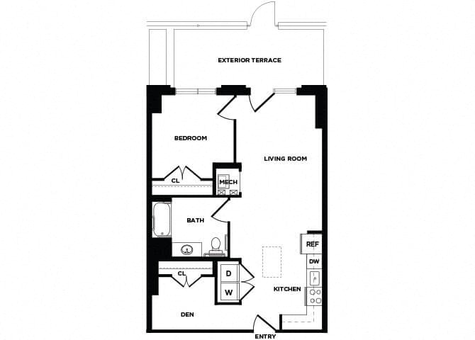Floor plan for 1 bed, 1 bath