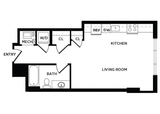 Floor plan for studio, 1 bath, 484 sqft
