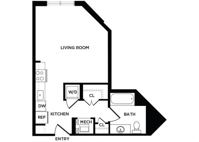 Floor plan for studio, 1 bath, 488 sqft