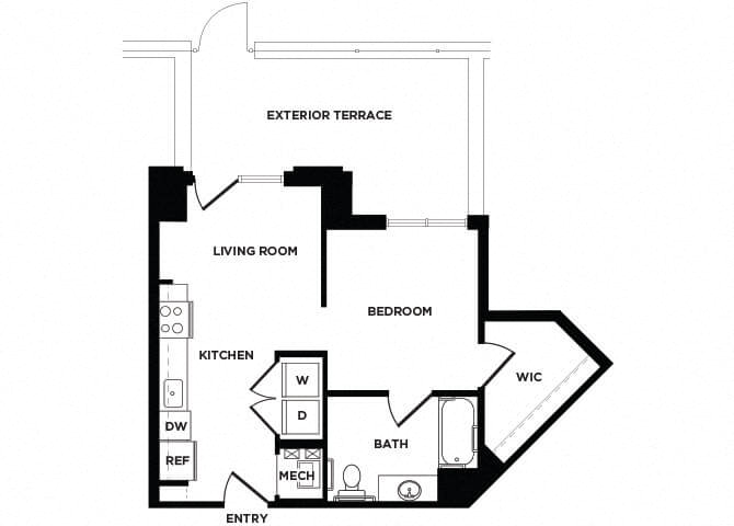 Floor plan for studio, 1 bath, 561 sqft