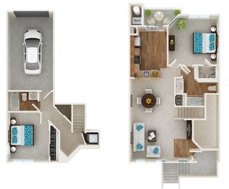 Floor plan for 2 beds, 2 baths, 1128 sqft
