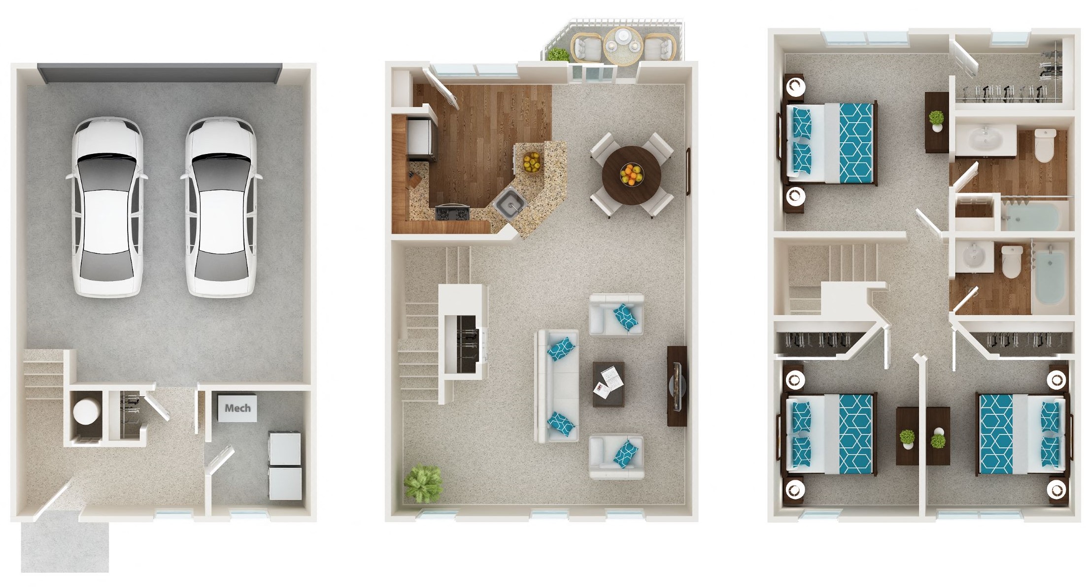 Floor plan for 3 beds, 2 baths, 1300 sqft