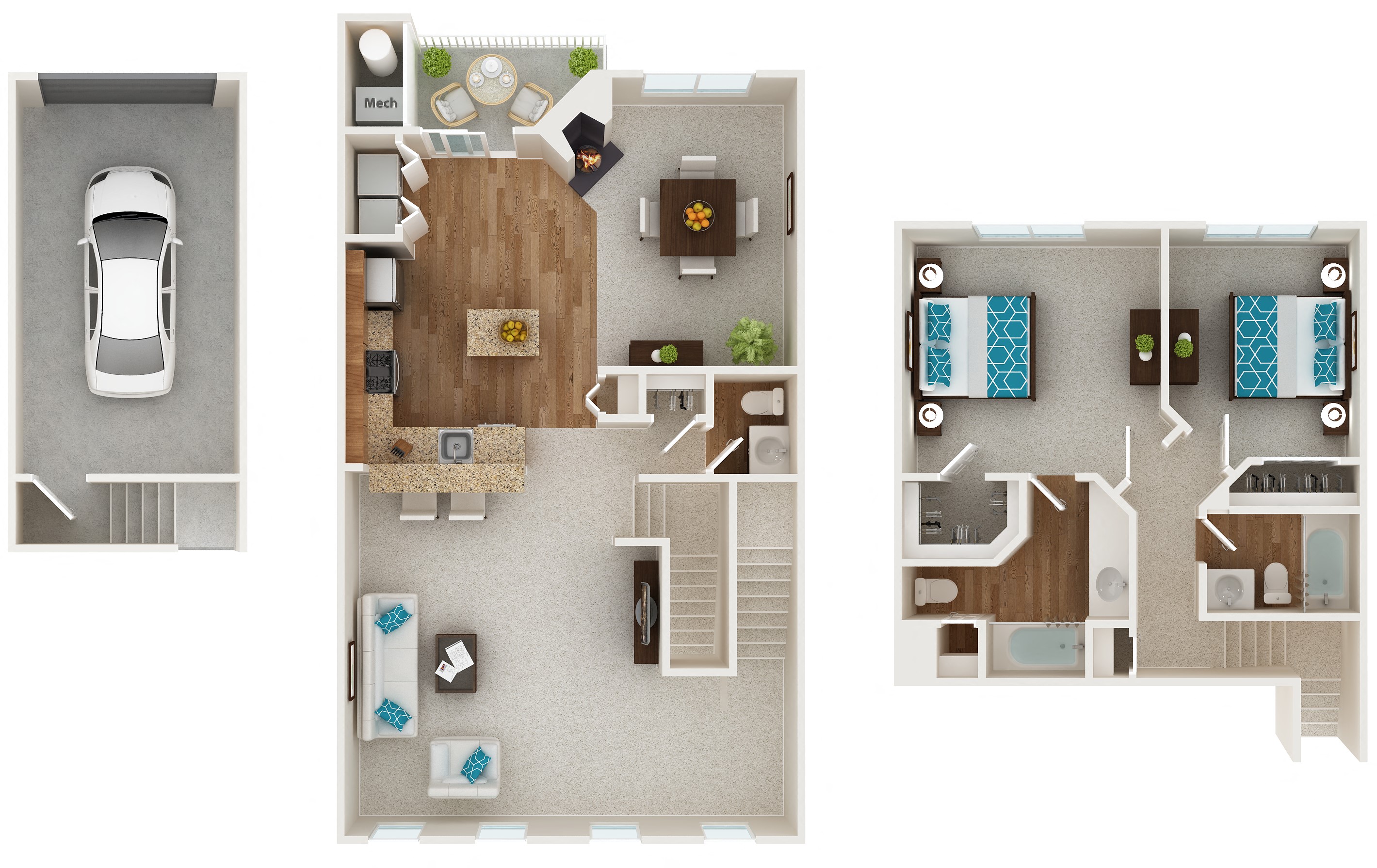 Floor plan for 2 beds, 2.5 baths, 1494 sqft