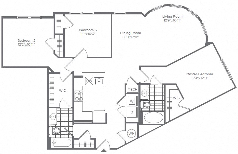 Floor plan for 3 beds, 2 baths, 1358 sqft