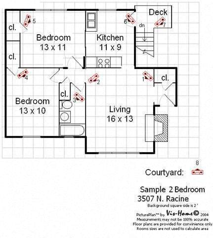 Floor plan for 2 beds, 1 bath
