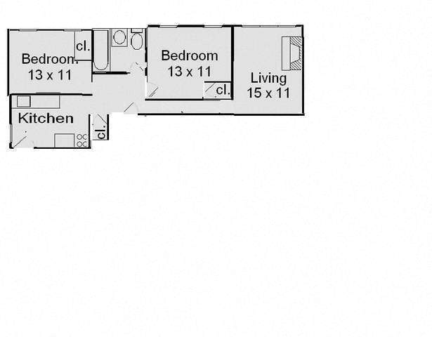 Floor plan for 2 beds, 1 bath