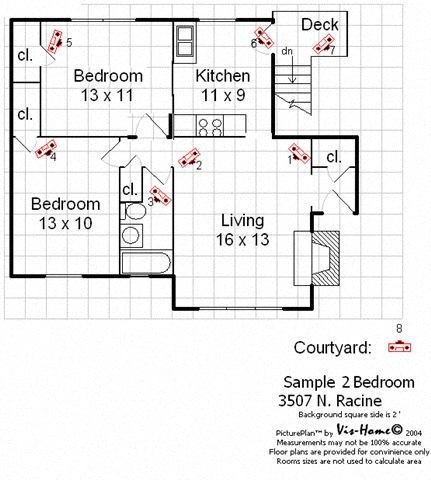 Floor plan for 2 beds, 1 bath