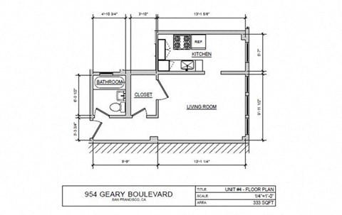Floor plan for studio, 1 bath, 333 sqft