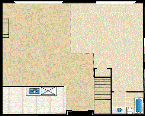 Floor plan for 2 beds, 2 baths, 1075 sqft