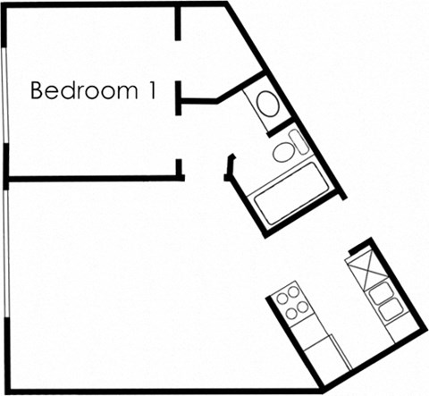 Floor plan for 1 bed, 1 bath, 535 sqft