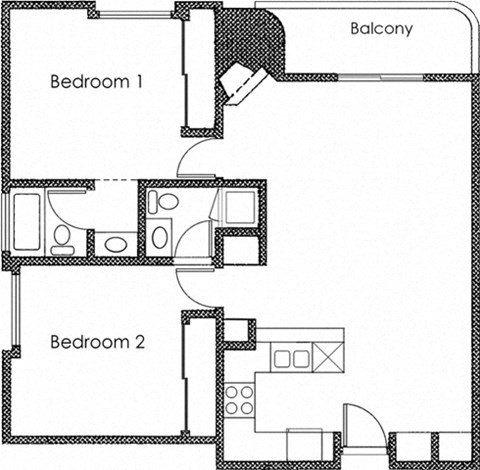 Floor plan for 2 beds, 2 baths, 918 sqft