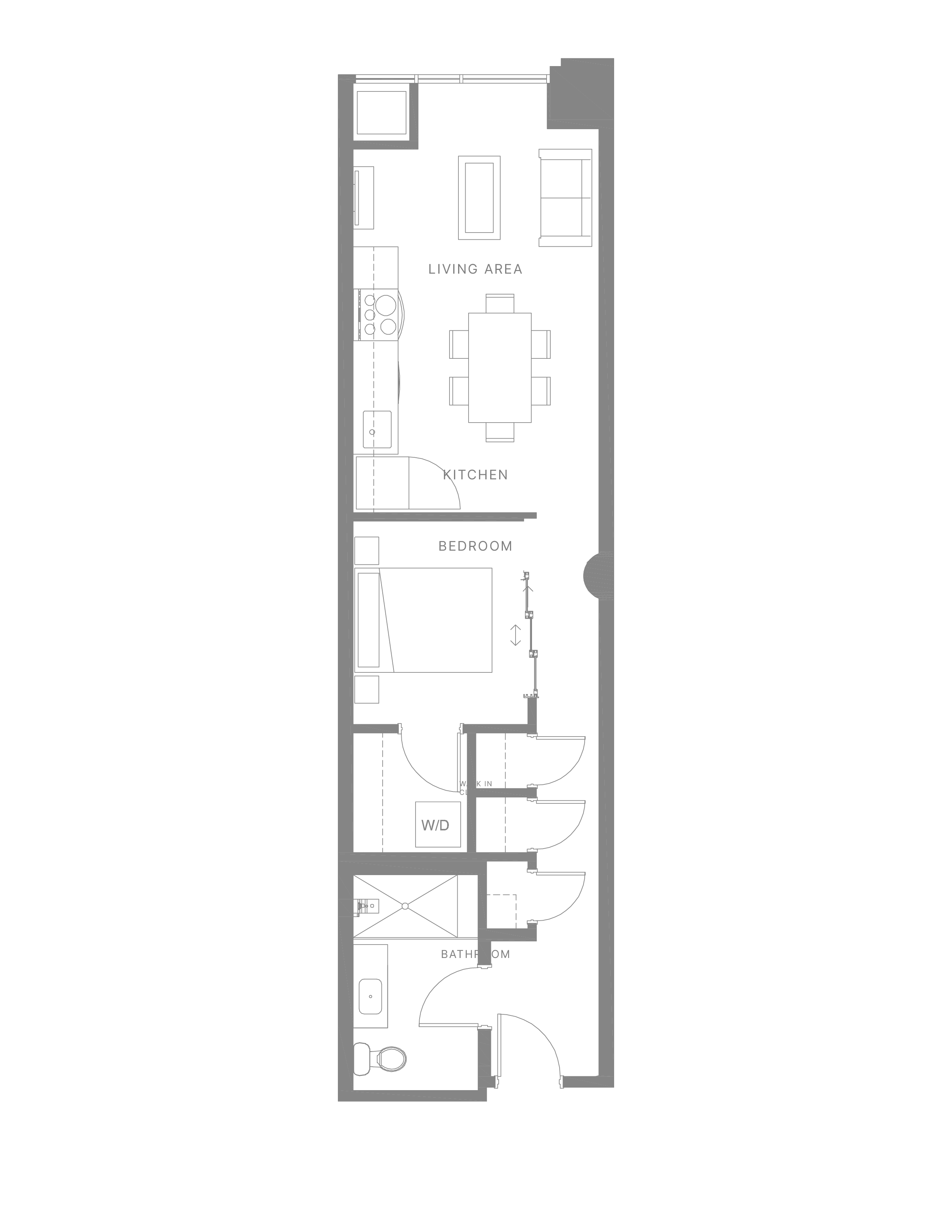 Floor plan for 1 bed, 1 bath, 690 sqft
